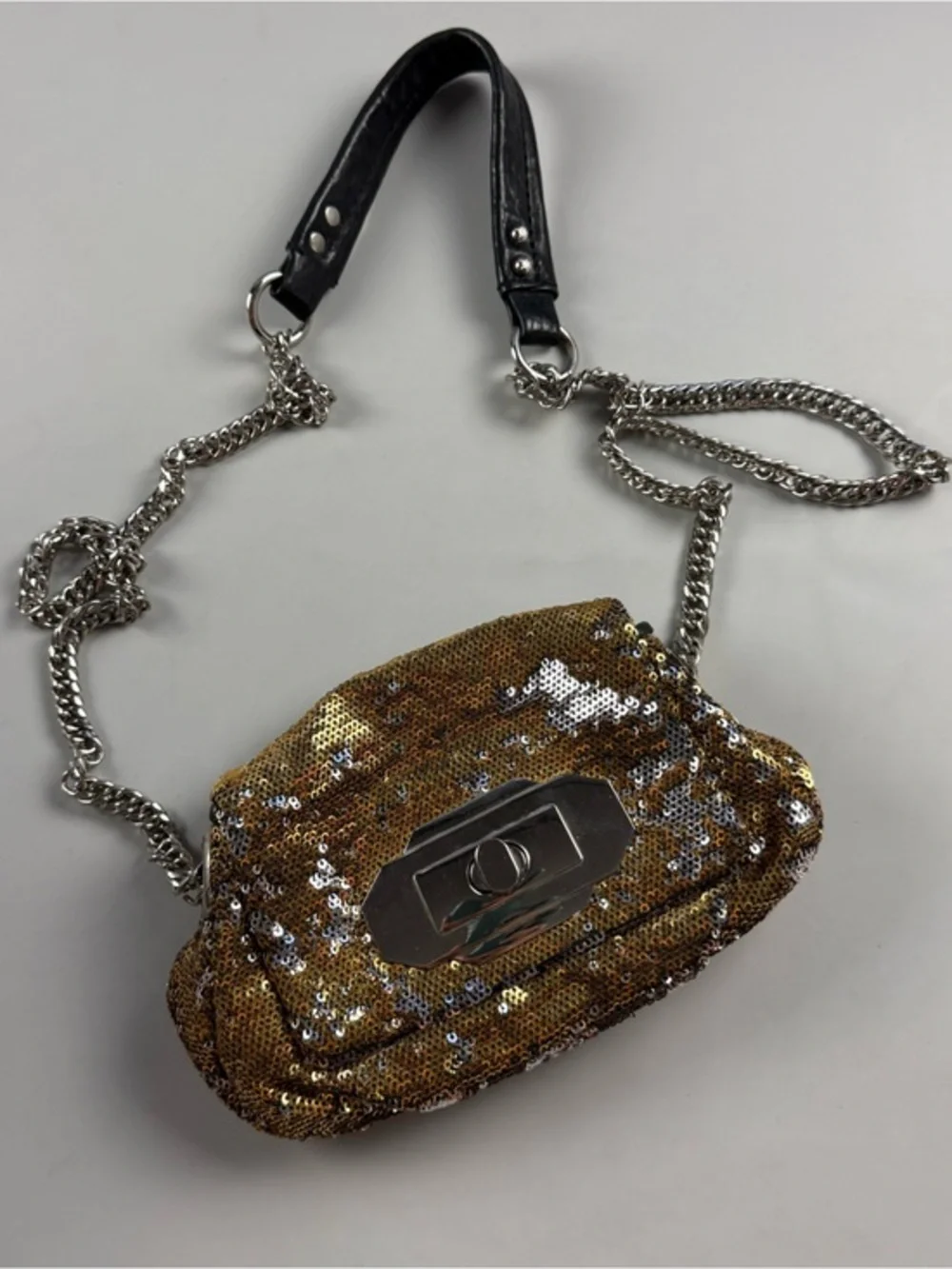 Oryany Bronze Sequin Mini Crossbody Bag Chain Strap Party Disco Clutch Y2K